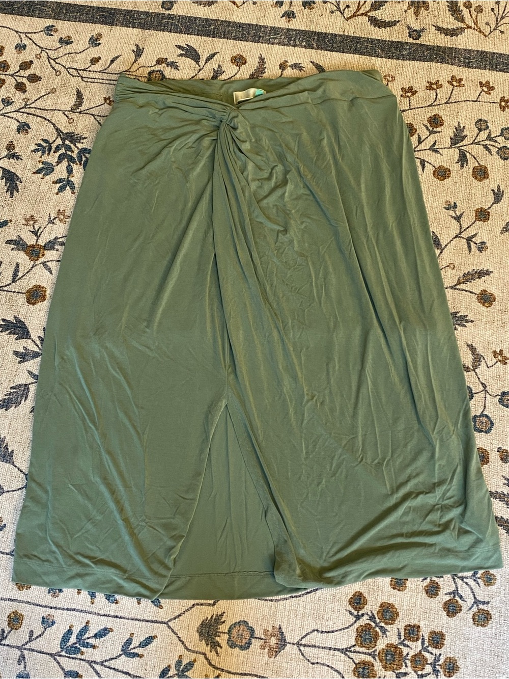 Anthropologie Green Knot-Front Midi Skirt